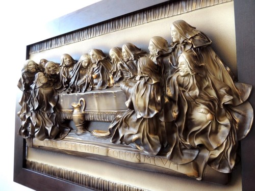 Trójwymiarowy obraz ze skóry OSTATNIA WIECZERZA, elementy wychodzą poza tło, oryginalny i niepowtarzalny, prezent, wykonany w Polsce, możliwa dedykacja Grawer