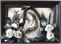 OBRAZ Z MATKĄ BOŻĄ Z KWIATAMI , CZARNO BIAŁY, SKÓRA
