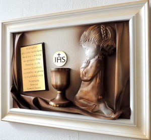 Obraz na prezent Pierwszokomunijny dla dziewczynki z dedykacją - 46x34cm - A3-D5