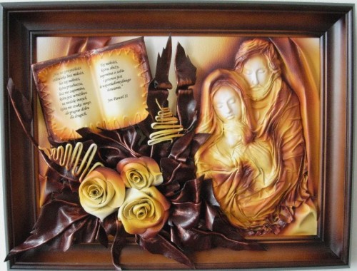 Obraz ze skóry ŚWIĘTA RODZINA - cytat z Jana Pawła II