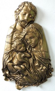 Płaskorzeźba w dużym rozmiarze ŚWIĘTA RODZINA - skóra - SRW-2