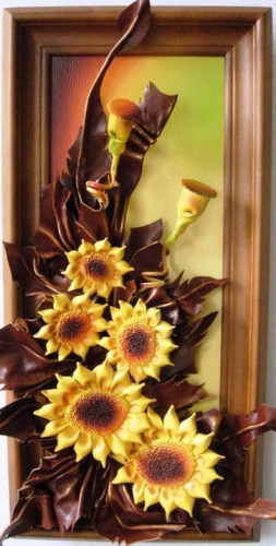 Obraz ze skóry SŁONECZNIKI