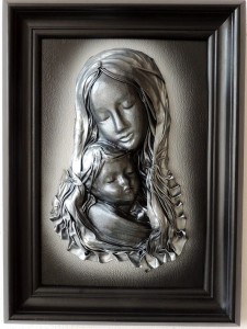 CZARNO-SREBRNY OBRAZ Z MATKĄ BOŻĄ W SKÓRZE - S3-2