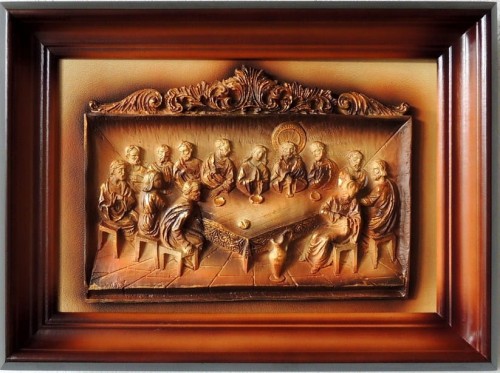 ORYGINALNY OBRAZ NA SKÓRZANYM TLE - OSTATNIA WIECZERZA, PRODUCENT OBRAZÓW ZE SKÓRY