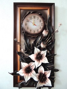 Obraz + zegar ze skóry - Rękodzieło na prezent - K4Z- 16