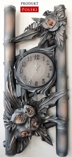 Czarno-biało-srebrny zegar ścienny ze skóry i bambusa.jpg