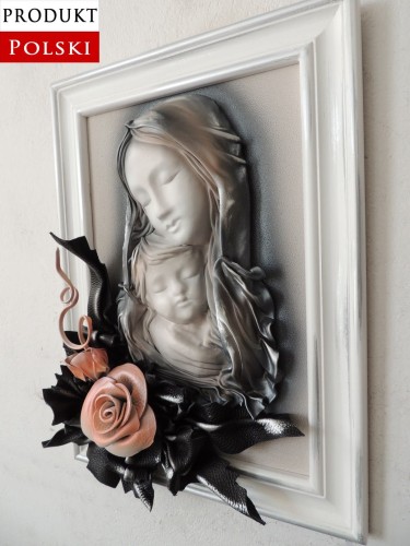 Przestrzenny obraz z Maryją i kwiatem róży.jpg