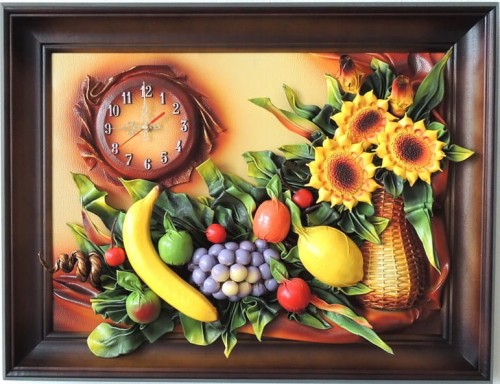 OBRAZ + ZEGAR ZE SKÓRY - MARTWA NATURA