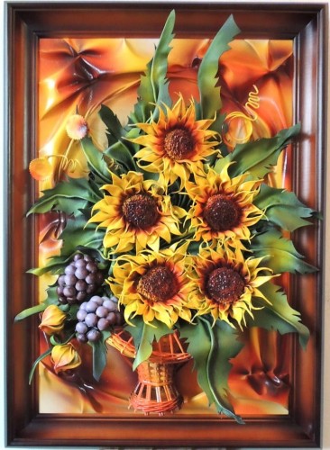 OBRAZ ZE SKÓRY ZE SŁONECZNIKAMI 