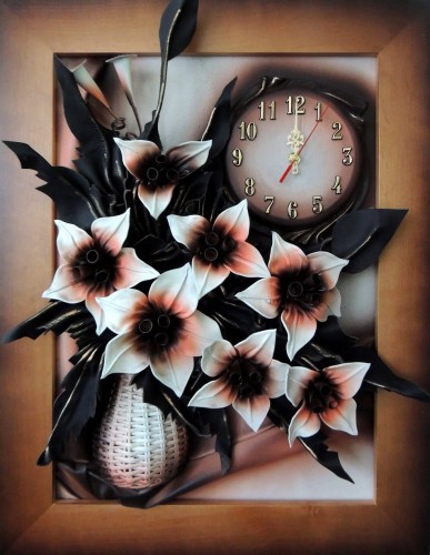 Obraz z liliami + zegar w drewnianej ramie.jpg