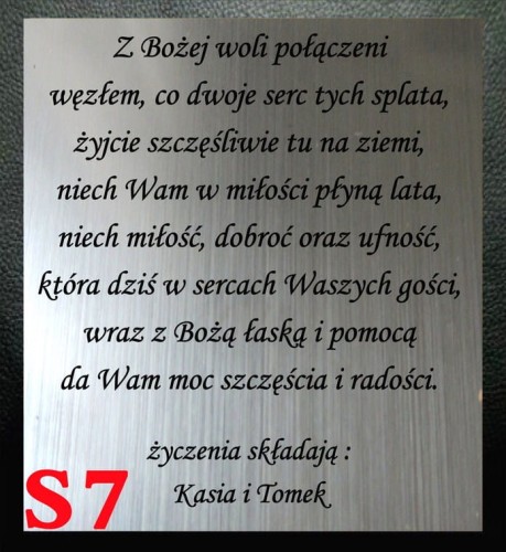 TEKST WYGRAWEROWANY... Z Bożej woli połączeni
węzłem, co dwoje serc tych splata,
żyjcie szczęśliwie tu na ziemi... 