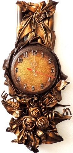 zegar ze skóry, złote róże, bambus, na prezent