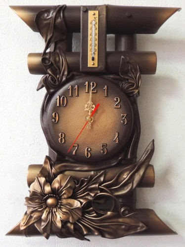 Zegar ścienny ze skóry i bambusa + termometr.JPG