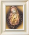 Obraz z maryjką ze skóry w biało złotej ramie.jpg