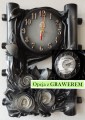 Zegar ze skóry i bambusa, dekoracja salonu, biura czy gabinetu, oryginalna stylistyka, kwiaty, pomysł na prezent, dedykacja - grawer, czarno srebrna kolorystyka