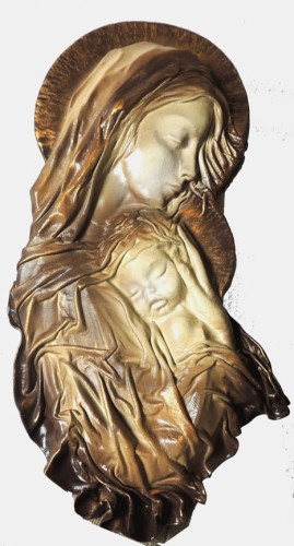Delikatna płaskorzeźba MATKI BOŻEJ w skórze, ORYGINALNY PREZENT, pamiątka na chrzciny, ślub, jubileusz itp..