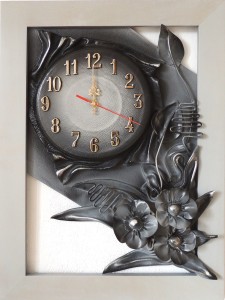 Zegar w szarej drewnianej ramie + Kwiaty - RZ5-1