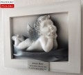 Obraz z płaskorzeźbą leżącego aniołka na chrzest.JPG