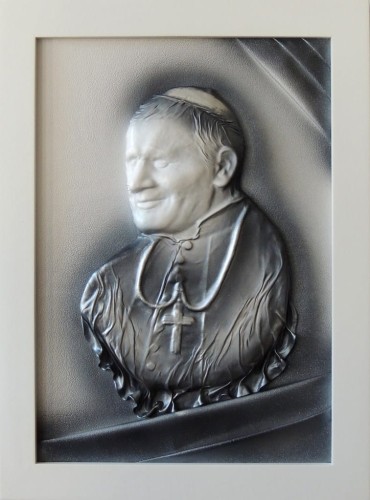 Święty Jan Paweł II obraz rękodzieło ze skóry na prezent.jpg