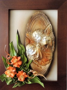 Obrazek z Aniołem Stróżem + kwiaty - na prezent dla dziecka - A3S-4