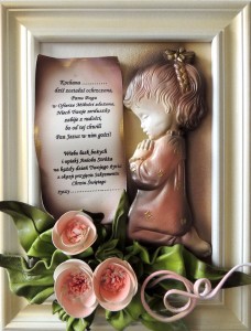 Obraz z dedykacją na KOMUNIĘ lub CHRZCINY - oryginalna pamiątka dla dziewczynki - A2-D2