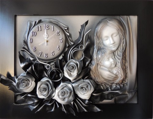 Obraz z Matką Boską + srebrne róże + zegar - na prezent ślubny.jpg