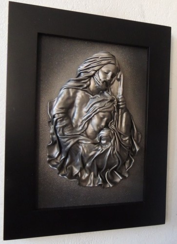 Obraz świętej rodziny ze skóry - rękodzieło.JPG