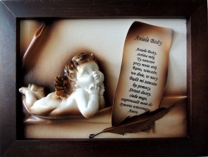 ANIOŁ STRÓŻ. OBRAZEK Z ANIOŁKIEM. PREZENT, PAMIĄTKA CHRZTU ŚW LUB KOMUNII. A2-5