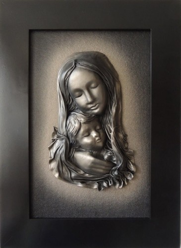 Obraz w płaskiej szerokiej drewnianej ramie - Matka Boska.JPG
