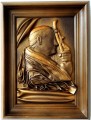 OBRAZ ŚWIĘTY PAPIEŻ JAN PAWEŁ II , RĘKODZIEŁO ZE SKÓRY, BRĄZOWO ZŁOTY