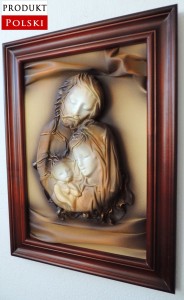 Obraz Świętej Rodziny w drewnianej ramie RĘKODZIEŁO na prezent ŚLUBNY jubileusz - SR3-2