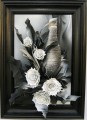 Czarno Biały obraz kwiatowy ze skóry, na prezent, rękodzieło w skórze