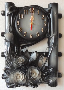 Nowoczesny zegar do SALONU, biura, GABINETU czarna skóra - B1-7