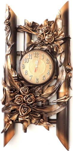 DUŻY,  	RÓŻE W KOLORZE BRONZO - ZEGAR ZE SKÓRY