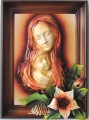OBRAZ Z MATKĄ BOŻĄ, W KOLORZE ŁOSOSIOWYM, OZDOBIONY LILIĄ