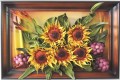 Obraz "Sloneczniki & winogrona" rękodzielo ze skóry