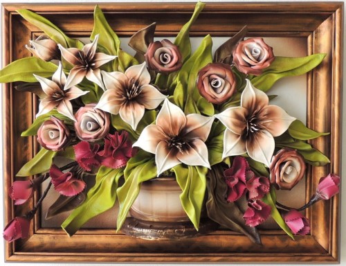 OBRAZ Z KWIATAMI W KOSZU, SKÓRA