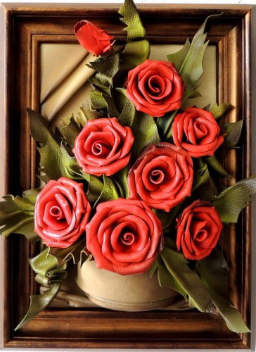ORYGINALNY OBRAZ W ZŁOTEJ RAMIE - CZERWONE RÓŻE