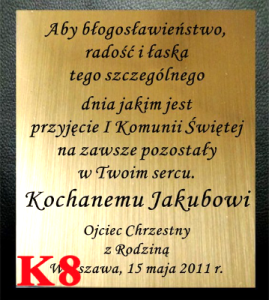 DEDYKACJA GRAWEROWANA - PAMIĄTKA I KOMUNII ŚWIĘTEJ - K8