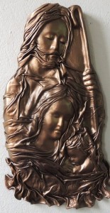 ŚWIĘTA RODZINA płaskorzeźba skórzana w kolorze bronzo - SRD-6