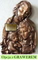 BRONZO... Płaskorzeźba ŚWIĘTA RODZINA wykonana ręcznie ze skóry, ORYGINALNY PREZENT, pamiątka, NA ŚLUB, jubileusz, Podziękowanie, MOŻLIWA DEDYKACJA - GRAWER