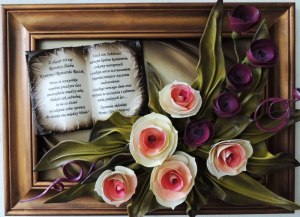 PIĘKNY UNIWERSALNY OBRAZ ZE SKÓRY Z KWIATAMI I DEDYKACJĄ - K5D-4