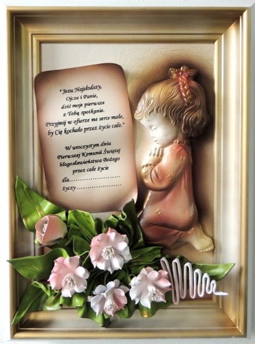 Pamiątka Komunii - Chrztu Świętego - Obraz z dedykacją dla dziewczynki - A3-D4