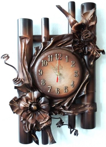 ZEGAR ZE SKÓRY I BAMBUSA - MOCNA KAWA