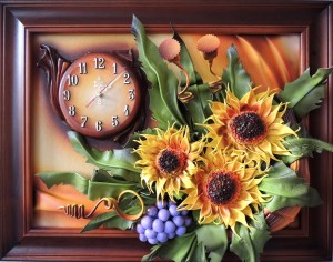 Obraz z zegarem w tle - SŁONECZNIKI - K6Z-1
