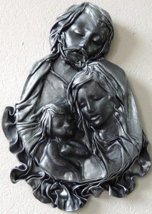 ŚWIĘTA RODZINA - CZARNO-SREBRNA PŁASKORZEŹBA W SKÓRZE - SR-3