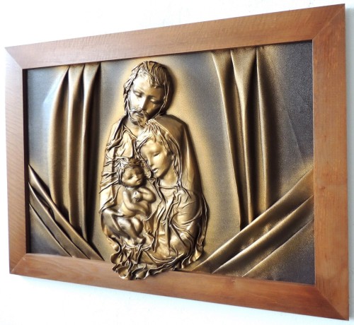 Co kupić na Podziękowanie dla rodziców, prezent ślubny ? Święta Rodzina - Duży i wyrazisty obraz ze skóry. Możliwa własna dedykacja, grawer. Wspaniały prezent, oryginalna pamiątka ślubna. 