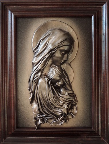 MADONNA Z DZIECIĄTKIEM, ŚLICZNA MATKA BOSKA Z DZIECIĄTKIEM. BRĄZ I BRONZO. ORYGINALNA PAMIATKA. S2-7  RĘKODZIEŁO, POLSKI PRODUCENT. LEATHER PICTURAES2-7 (4).JPG