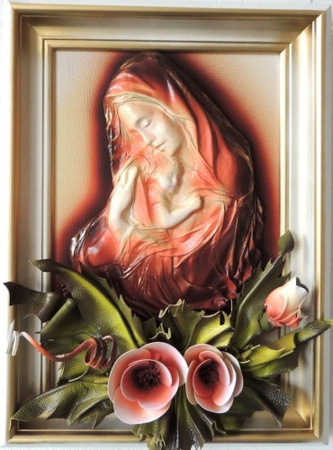 MATKA BOŻA, OBRAZ ZE SKÓRY, PŁASKORZEŹBA Z PROFILU