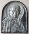 CZARNO-SREBRNA Piękna płaskorzeźba ze skóry ŚWIĘTEGO PAPIEŻA JANA PAWŁA II, oryginalny prezent na ŚLUB, JUBILEUSZ, opcja dodatkowa DEDYKACJA - GRAWER, NIEPOWTARZALNA PAMIĄTKA